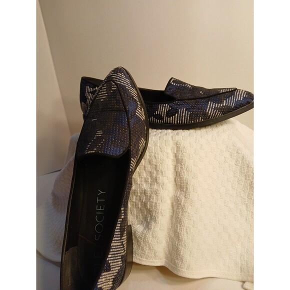 Sole Society 7.5 Winslow Navy Stripe Floral Jacquard Embroidery Loafer Pointed - Picture 2 of 16